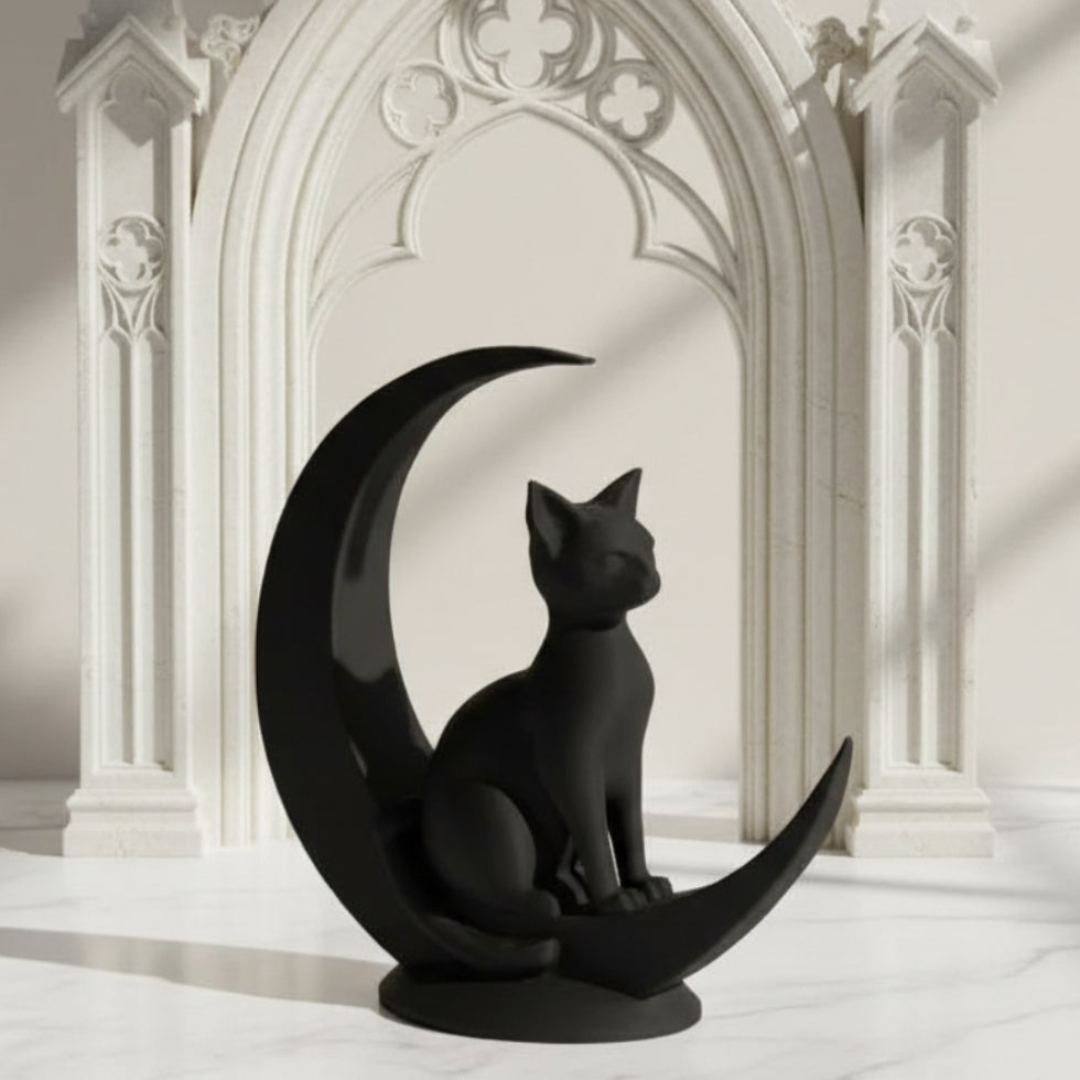 Dark Style Moon Cat Figurine Gothic Home Decoration-MoonChildWorld