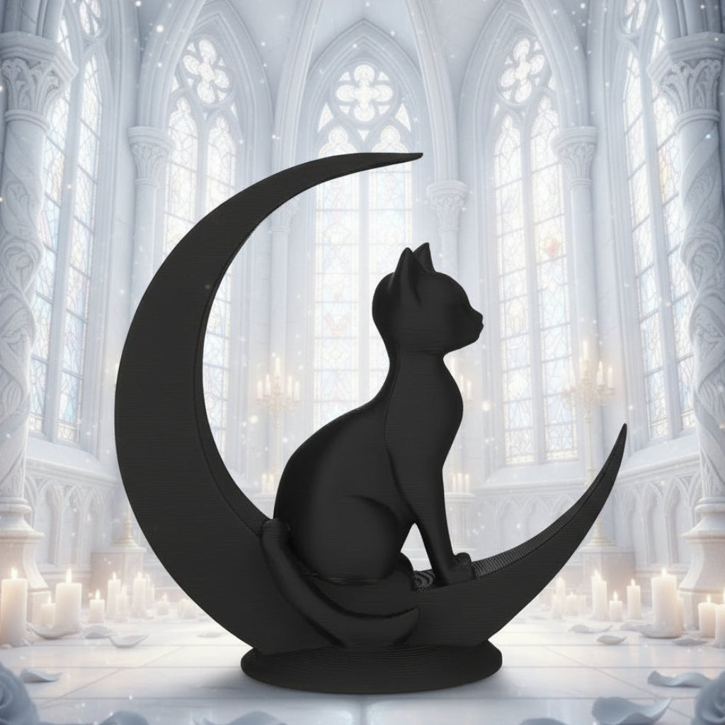 Dark Style Moon Cat Figurine Gothic Home Decoration-MoonChildWorld