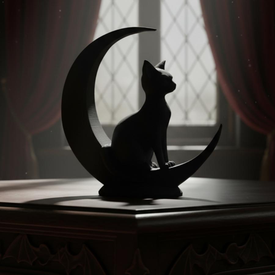 Dark Style Moon Cat Figurine Gothic Home Decoration