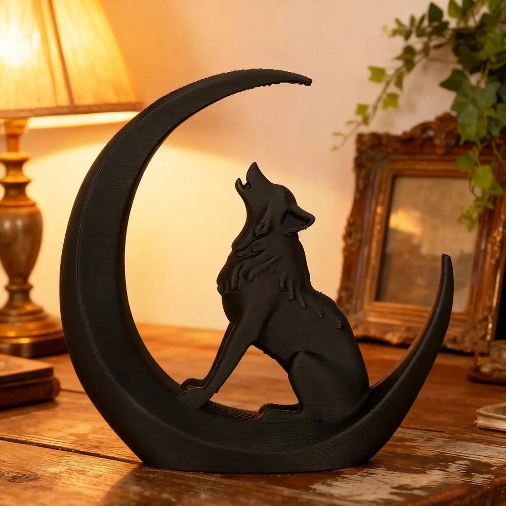 Dark Style Moon Wolf Figurine Gothic Home Decoration-MoonChildWorld