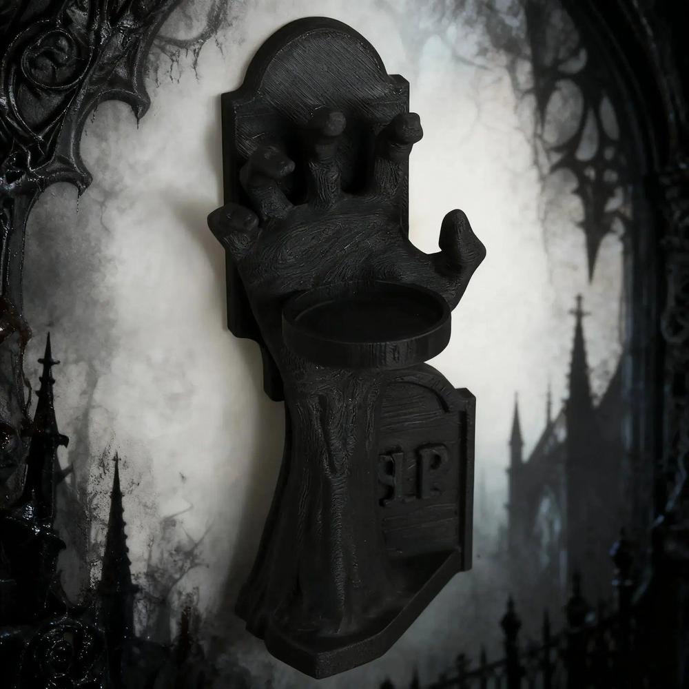 Dark Style Skull Hand Tombstone Candle Holder Gothic Home Wall Decor for Witch-MoonChildWorld