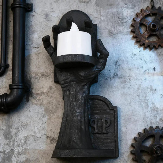 Dark Style Skull Hand Tombstone Candle Holder Gothic Home Wall Decor for Witch-MoonChildWorld