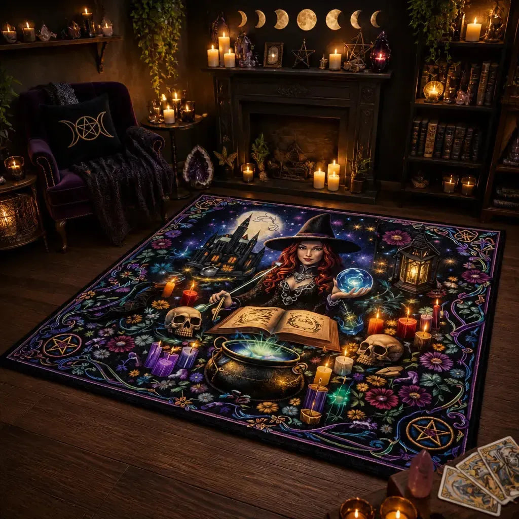 Dark Witch Area Rug – Gothic Witch Carpet for Halloween Home Decor_mockup_1.webp