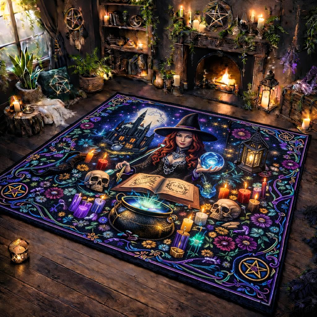 Dark Witch Area Rug – Gothic Witch Carpet for Halloween Home Decor-MoonChildWorld
