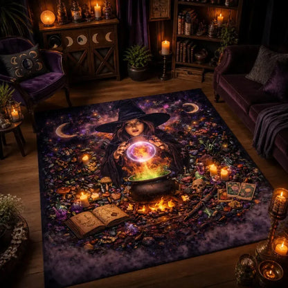 Dark Witch Area Rug – Spooky Gothic Witch Carpet for Halloween Decor_mockup_1.webp