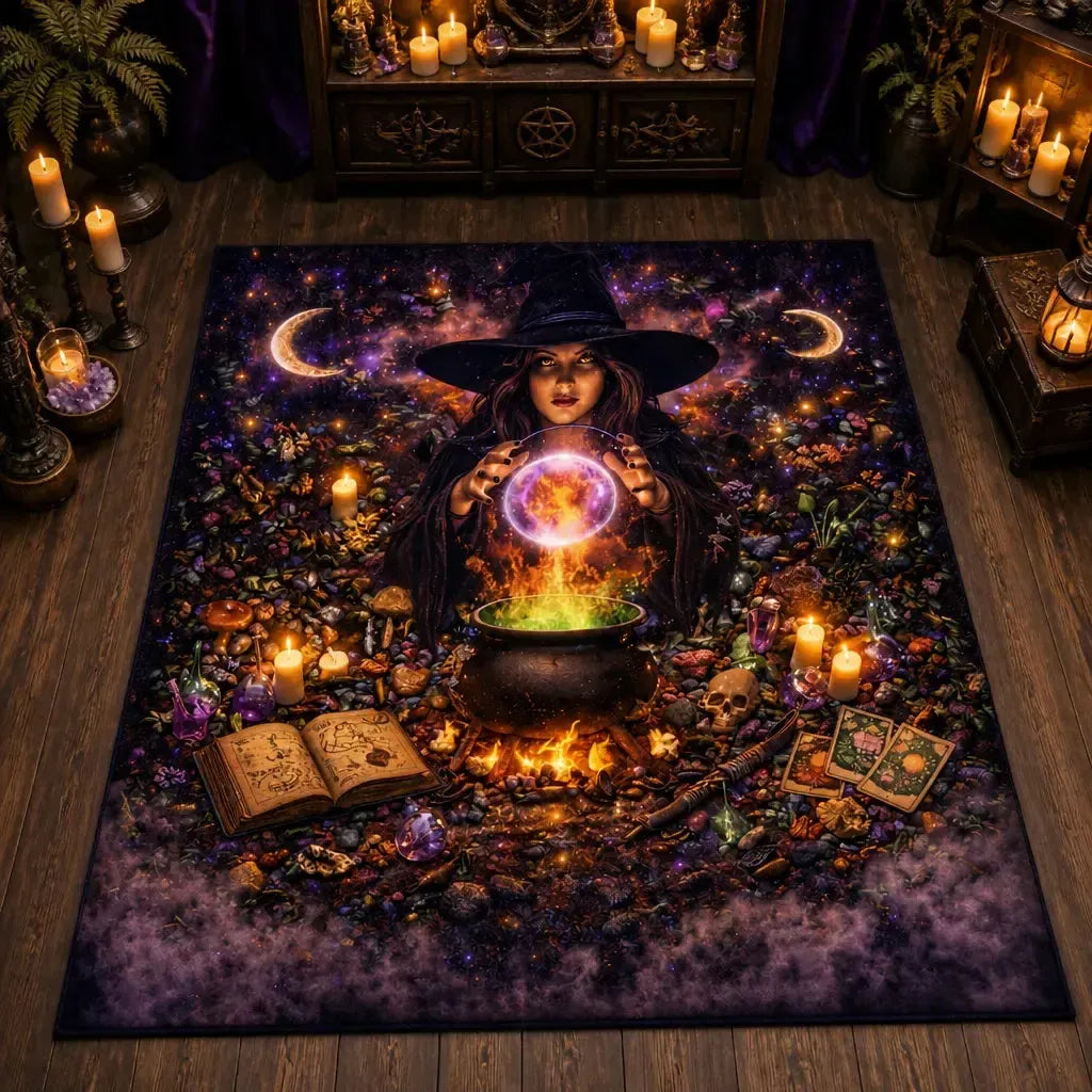 Dark Witch Area Rug – Spooky Gothic Witch Carpet for Halloween Decor_mockup_2.webp