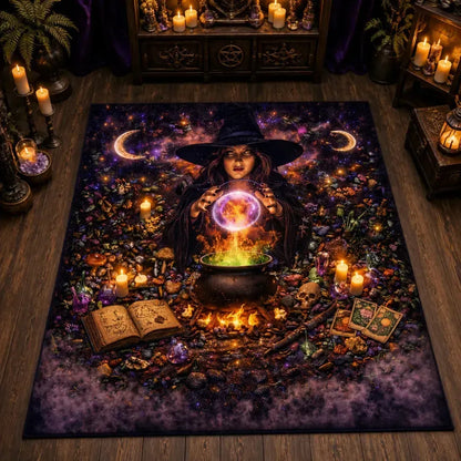 Dark Witch Area Rug – Spooky Gothic Witch Carpet for Halloween Decor_mockup_2.webp