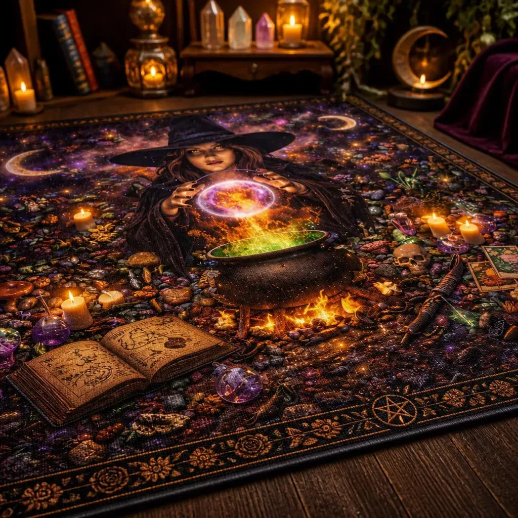 Dark Witch Area Rug – Spooky Gothic Witch Carpet for Halloween Decor_mockup_3.webp