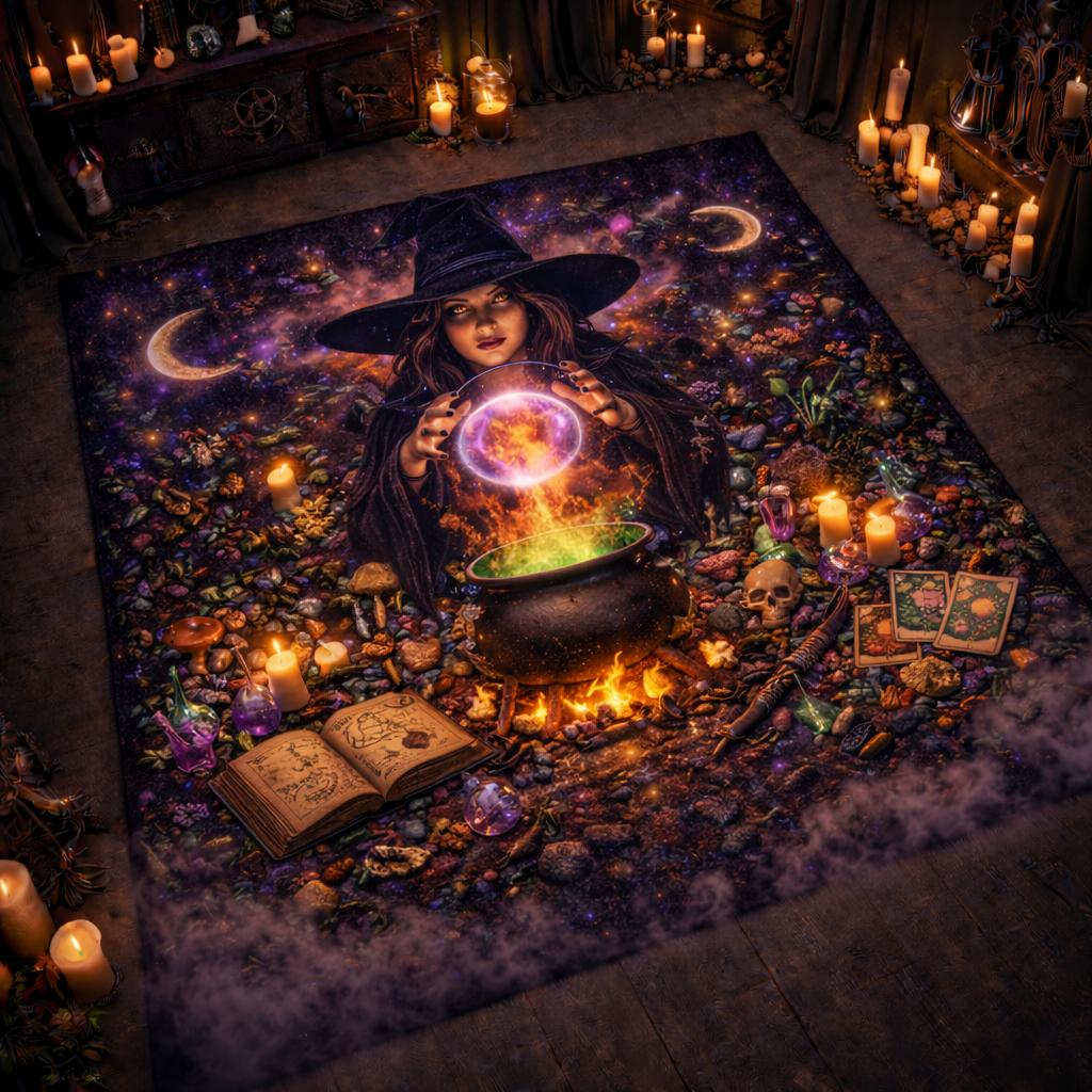 Dark Witch Area Rug – Spooky Gothic Witch Carpet for Halloween Decor-MoonChildWorld