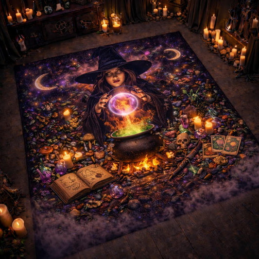 Dark Witch Area Rug – Spooky Gothic Witch Carpet for Halloween Decor-MoonChildWorld