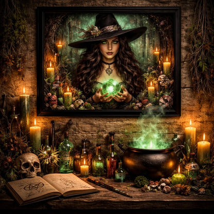 Dark Witch Black Framed Art Print - Gothic Canvas Wall Decor for Halloween-MoonChildWorld