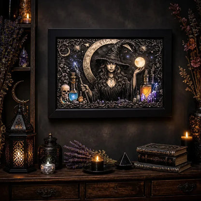 Dark Witch Black Framed Art Print - Gothic Halloween Canvas Wall Decor_mockup_2.webp