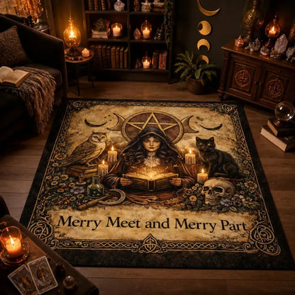Dark Witch Gothic Area Rug with Black Cat & Skull – Witchy Halloween Carpet for Wiccan Home Decor_mockup_1.webp