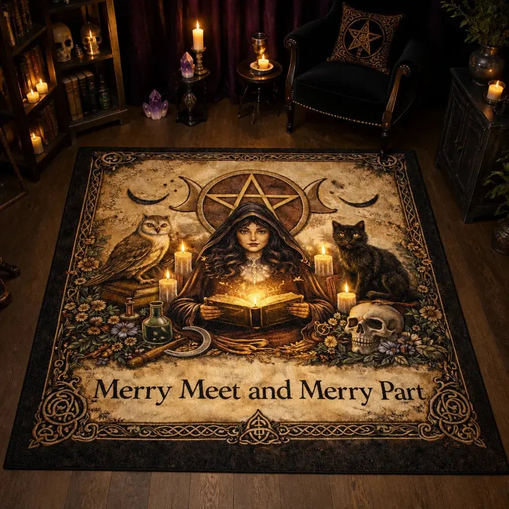 Dark Witch Gothic Area Rug with Black Cat & Skull – Witchy Halloween Carpet for Wiccan Home Decor_mockup_2.webp