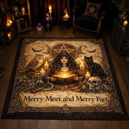 Dark Witch Gothic Area Rug with Black Cat & Skull – Witchy Halloween Carpet for Wiccan Home Decor_mockup_2.webp