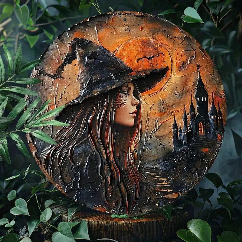Dark Witch Metal Sign for Halloween Decor Gothic Moon Castle Metal Sign-MoonChildWorld
