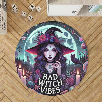 Dark Witch Round Rug Gothic Witch Carpet for Halloween Home Decor-MoonChildWorld