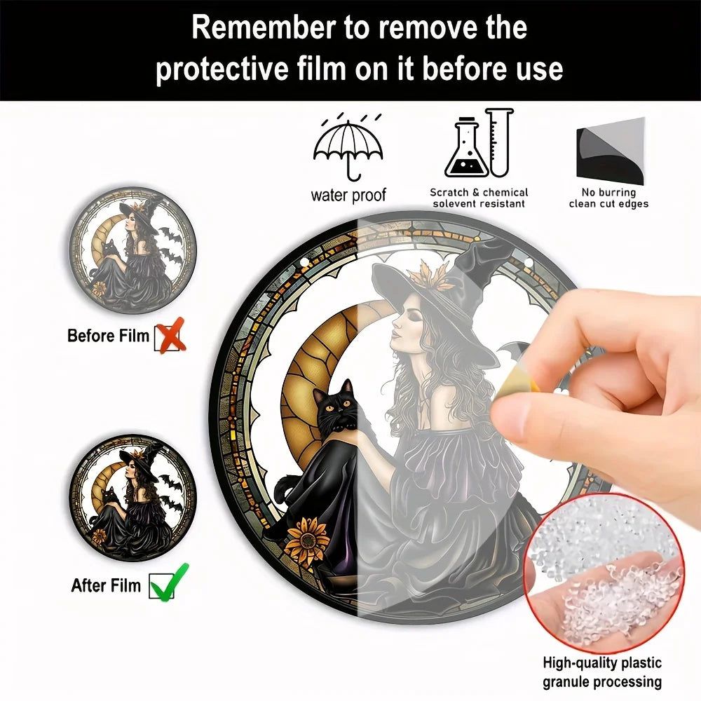 Dark Witch Suncatcher Halloween Gothic Acrylic Round Sign-MoonChildWorld