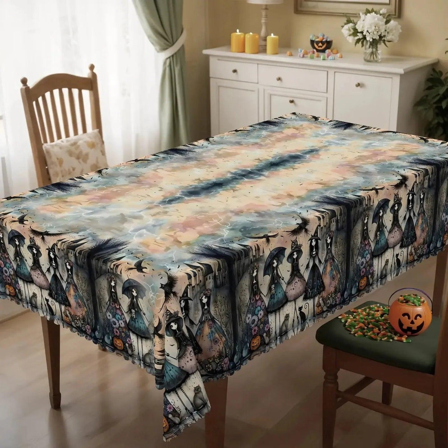 Dark Witch Tablecloth for Halloween Home Decor-MoonChildWorld