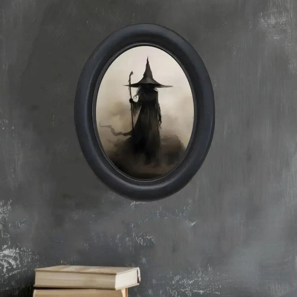 Dark Witch Wooden Oval Frame - Gothic Oval Wall Art for Halloween Wall Decoration-MoonChildWorld