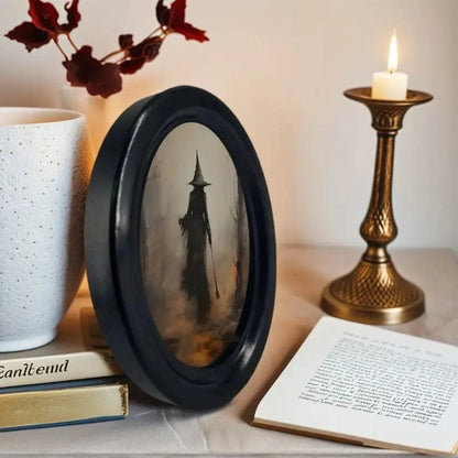 Dark Witch Wooden Oval Frame - Gothic Oval Wall Art for Halloween Wall Decoration-MoonChildWorld