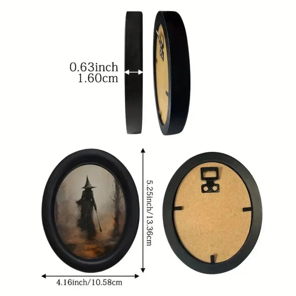 Dark Witch Wooden Oval Frame - Gothic Oval Wall Art for Halloween Wall Decoration-MoonChildWorld