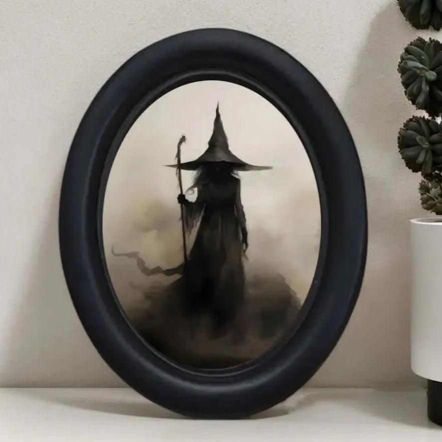 Dark Witch Wooden Oval Frame - Gothic Oval Wall Art for Halloween Wall Decoration-MoonChildWorld