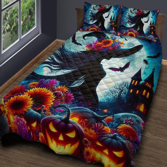 Dark Witch and Halloween Castle Quilt Bedding Set-MoonChildWorld