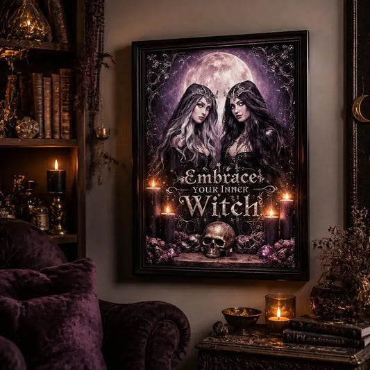 Dark Witches Black Framed Art Print - Gothic Canvas Wall Decor for Spooky Halloween_mockup_1.webp