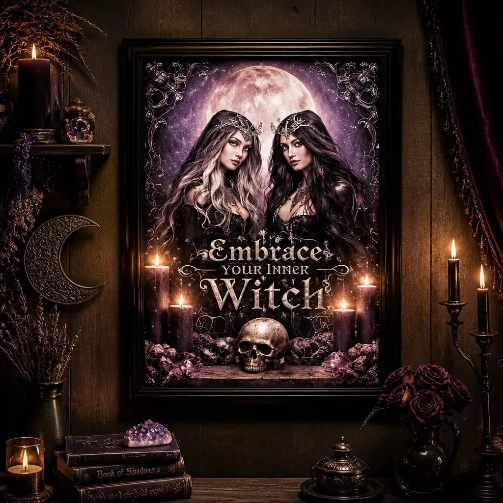 Dark Witches Black Framed Art Print - Gothic Canvas Wall Decor for Spooky Halloween_mockup_2.webp