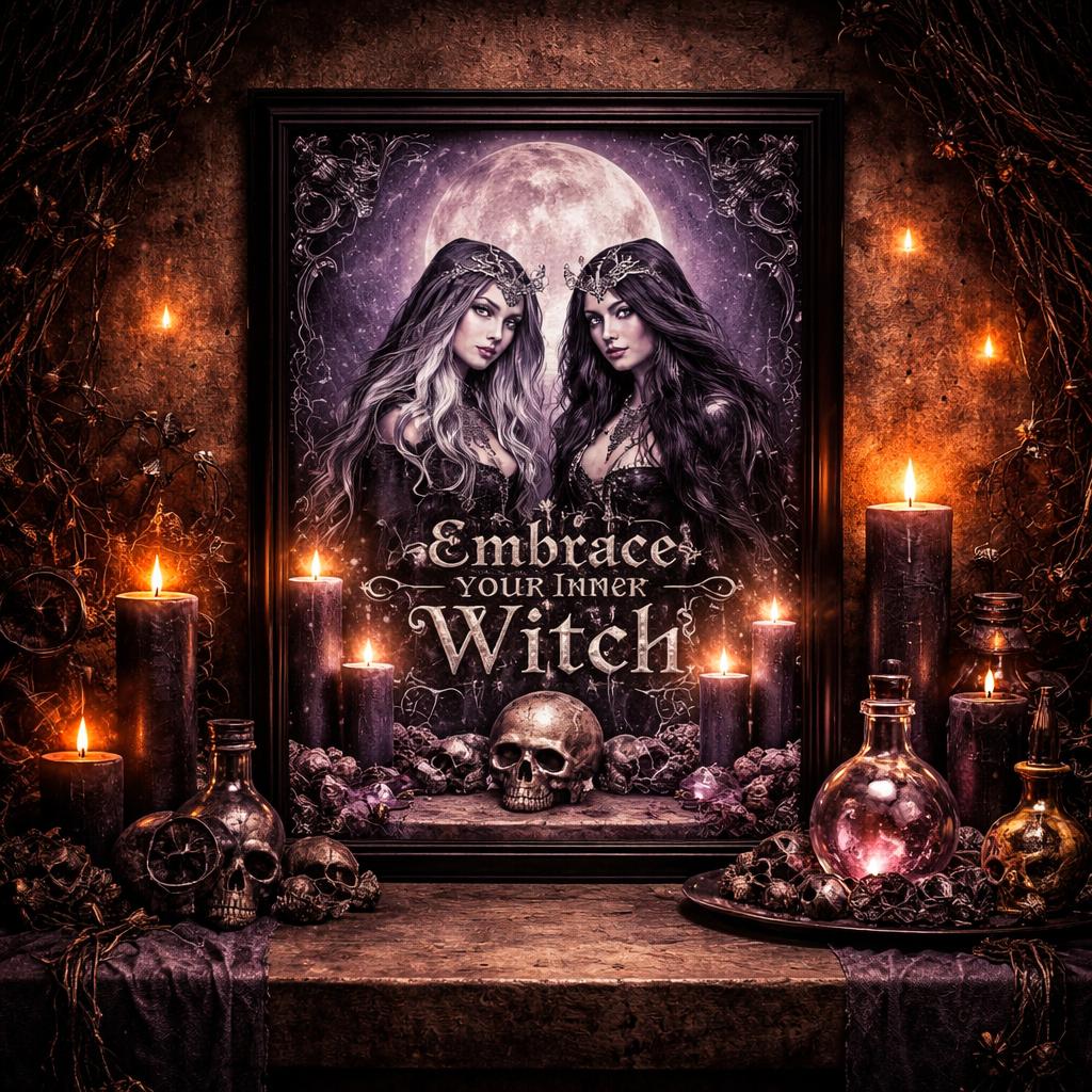 Dark Witches Black Framed Art Print - Gothic Canvas Wall Decor for Spooky Halloween-MoonChildWorld