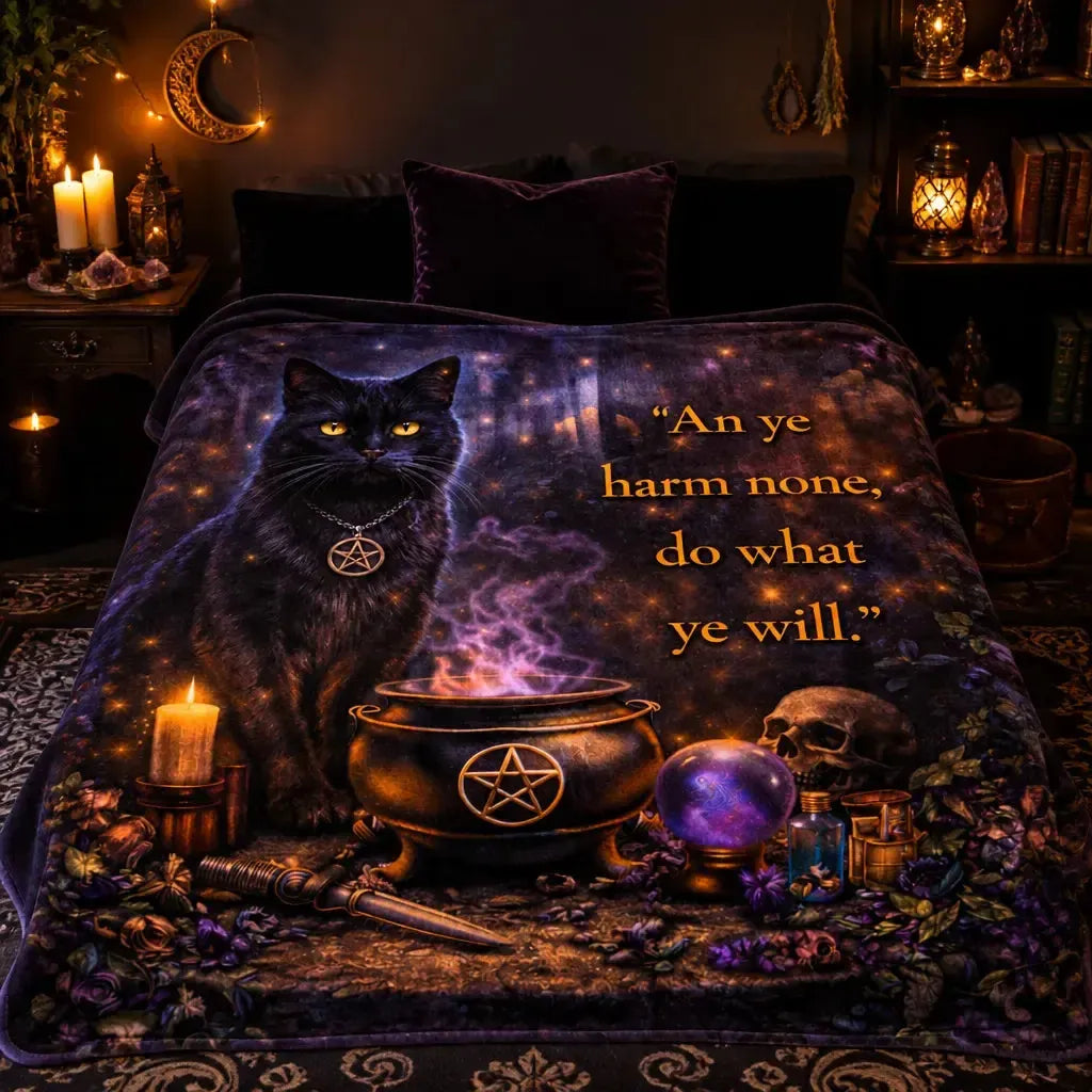 Dark Witchy Black Cat Blanket for Pagan & Wiccan Home Decor_mockup_2.webp
