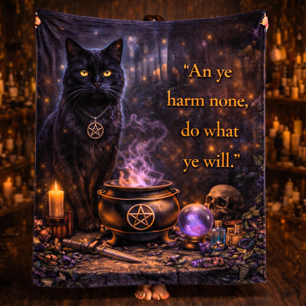 Dark Witchy Black Cat Blanket for Pagan & Wiccan Home Decor-MoonChildWorld