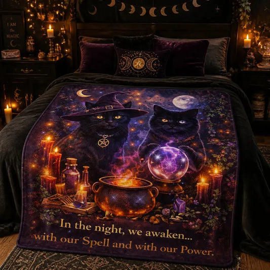 Dark Witchy Black Cats Halloween Blanket Mystical Cat Wiccan Home Decor_mockup_1.webp