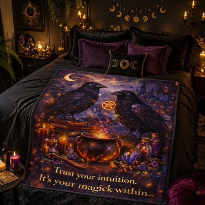 Dark Witchy Ravens Blanket Gothic Crows Wiccan Decor for Halloween_mockup_1.webp