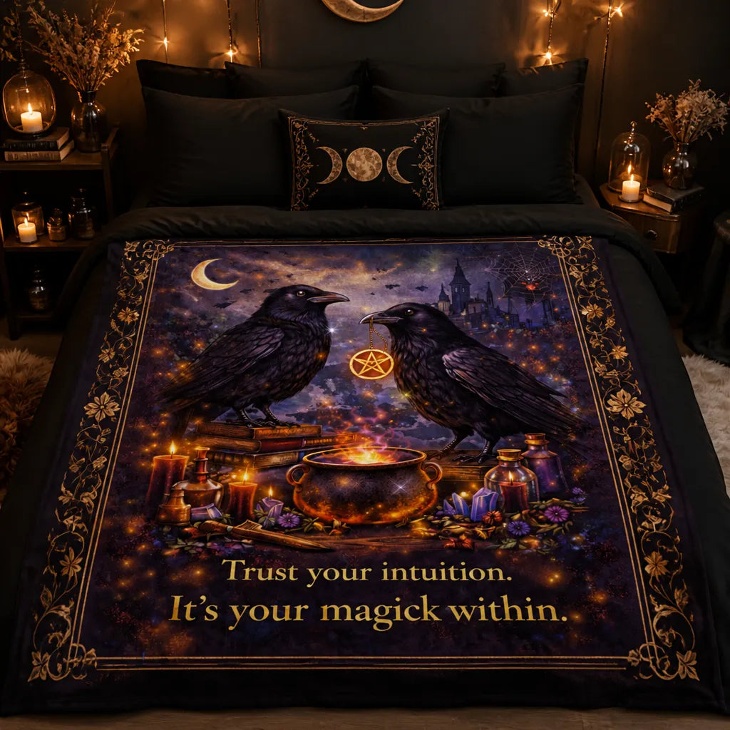 Dark Witchy Ravens Blanket Gothic Crows Wiccan Decor for Halloween_mockup_2.webp