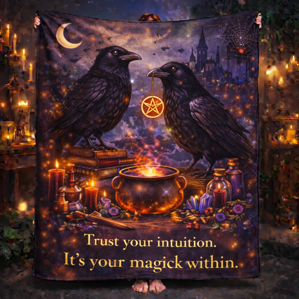 Dark Witchy Ravens Blanket Gothic Crows Wiccan Decor for Halloween-MoonChildWorld