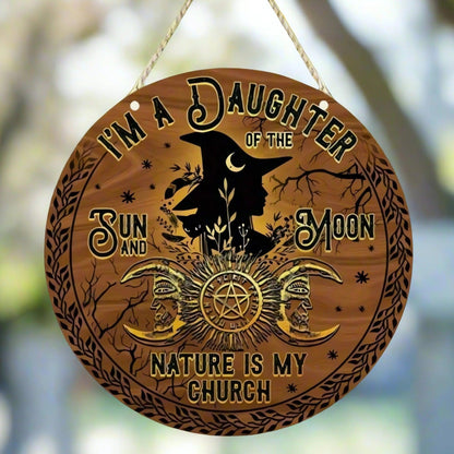 Daughter of the Sun Moon Witch Acrylic Round Sign Gothic Halloween Decor-MoonChildWorld