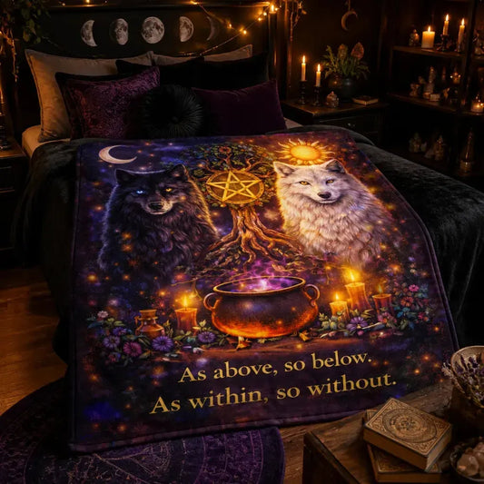 Day & Night Mystical Wolves Witchy Blanket for Wiccan & Pagan_mockup_1.webp