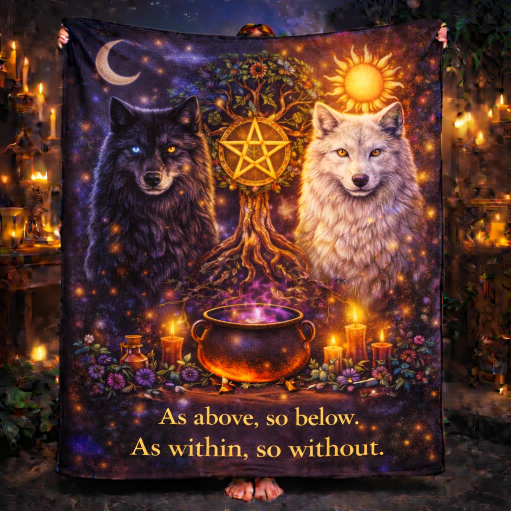 Day & Night Mystical Wolves Witchy Blanket for Wiccan & Pagan-MoonChildWorld