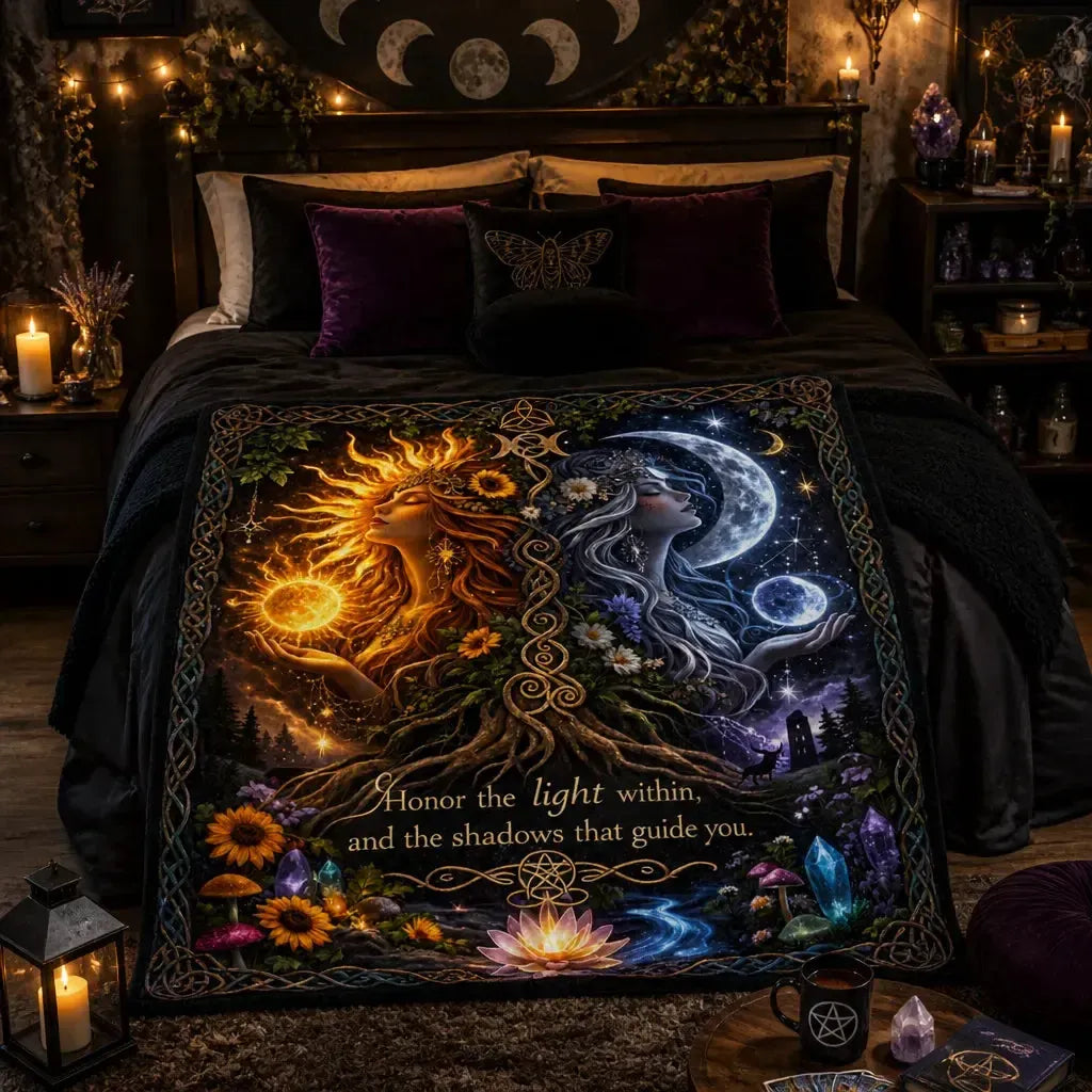 Day & Night Wiccan Sun & Moon Goddess Blanket - Celtic Tree of Life Pagan Blanket_mockup_1.webp