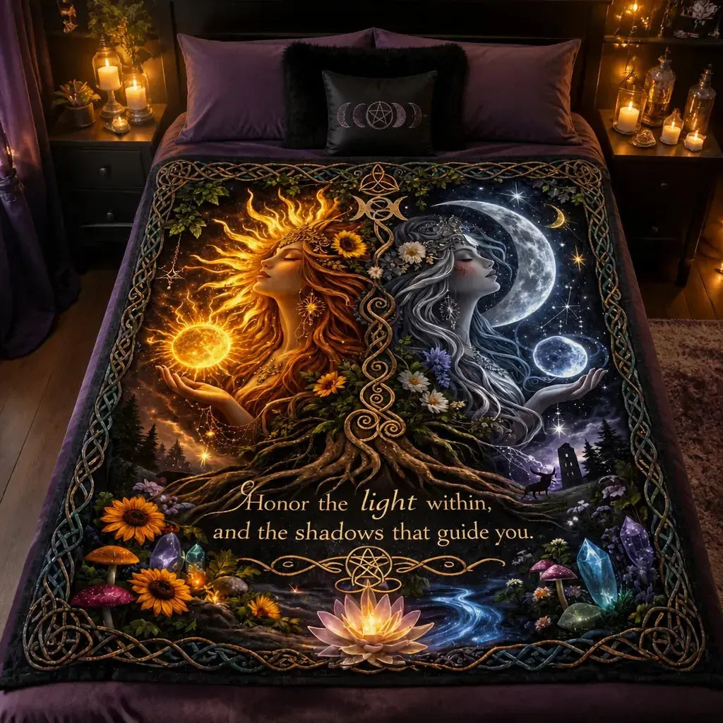 Day & Night Wiccan Sun & Moon Goddess Blanket - Celtic Tree of Life Pagan Blanket_mockup_2.webp