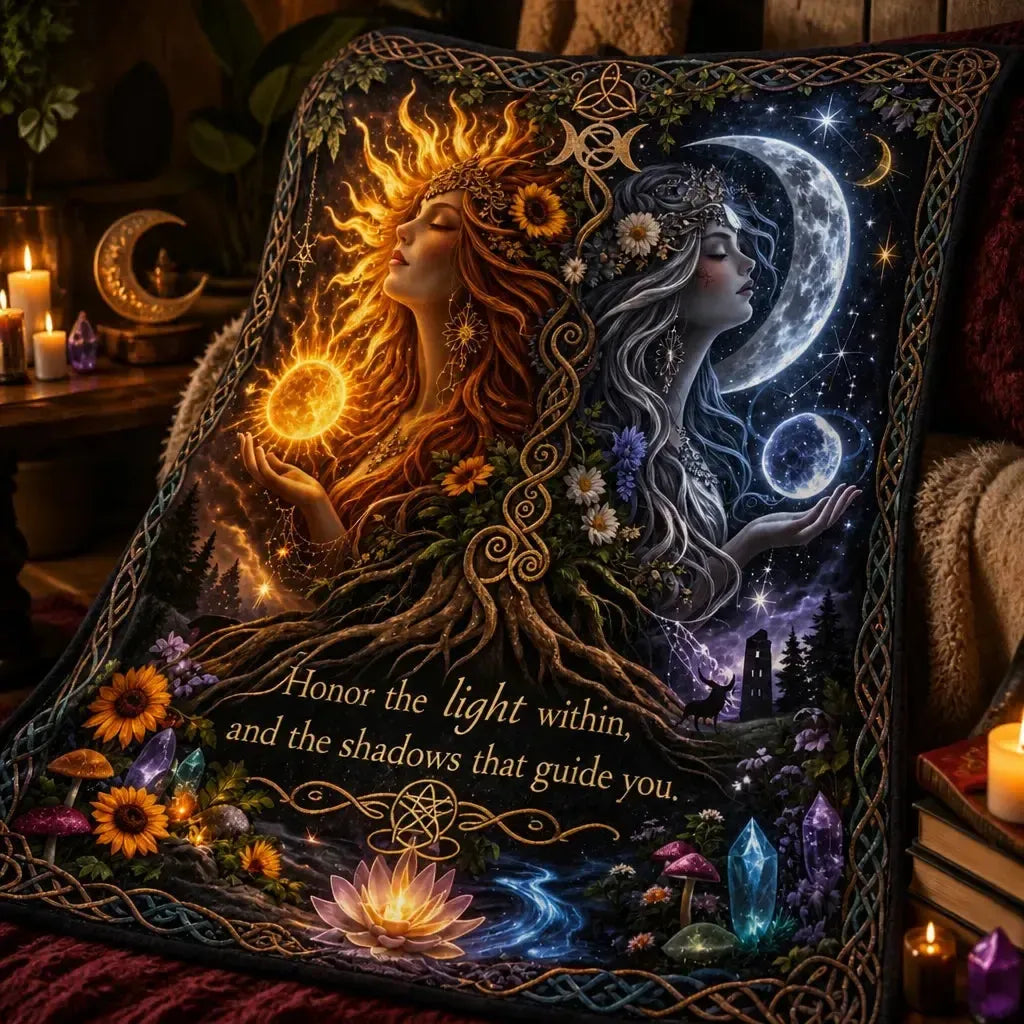 Day & Night Wiccan Sun & Moon Goddess Blanket - Celtic Tree of Life Pagan Blanket_mockup_3.webp