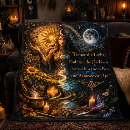 Day & Night Wiccan Sun & Moon Goddess Blanket - Pagan Goddess Blanket Witchy Decor_mockup_2.webp
