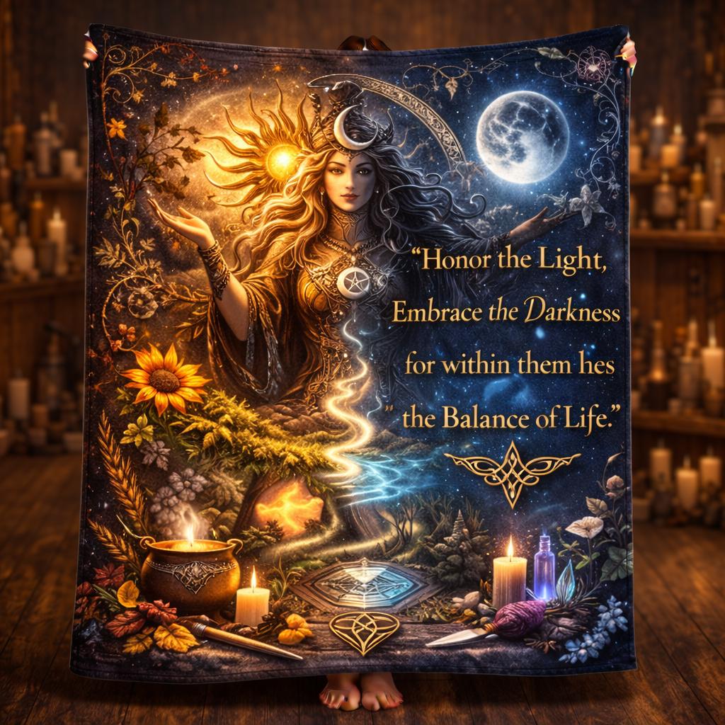 Day & Night Wiccan Sun & Moon Goddess Blanket - Pagan Goddess Blanket Witchy Decor-MoonChildWorld