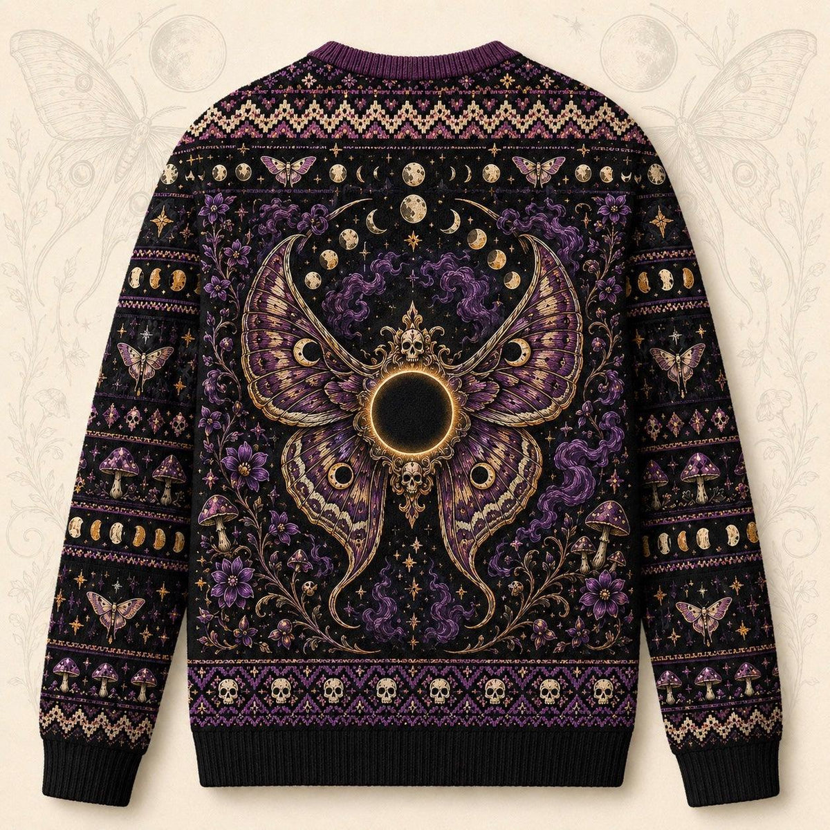 Death Head Moth Sweater Eclipse Purple Gothic Knit Jumper back view