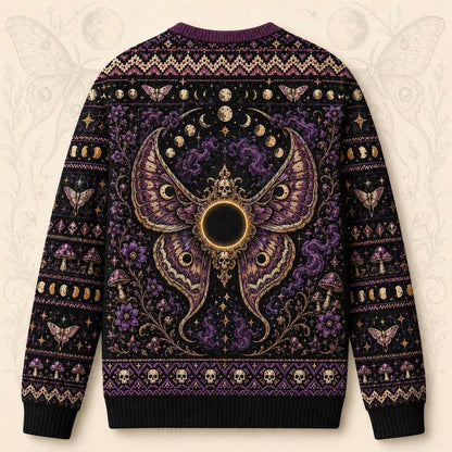 Death Head Moth Sweater Eclipse Purple Gothic Knit Jumper back view