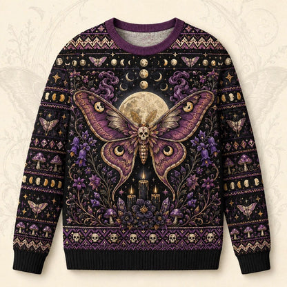 Death Head Moth Sweater Eclipse Purple Gothic Knit Jumper front view