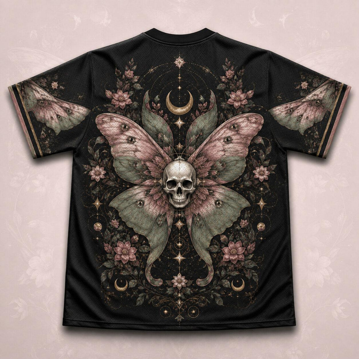 Death Head Moth Moon Phases T-Shirt Pink Rose Gothic Tee back view