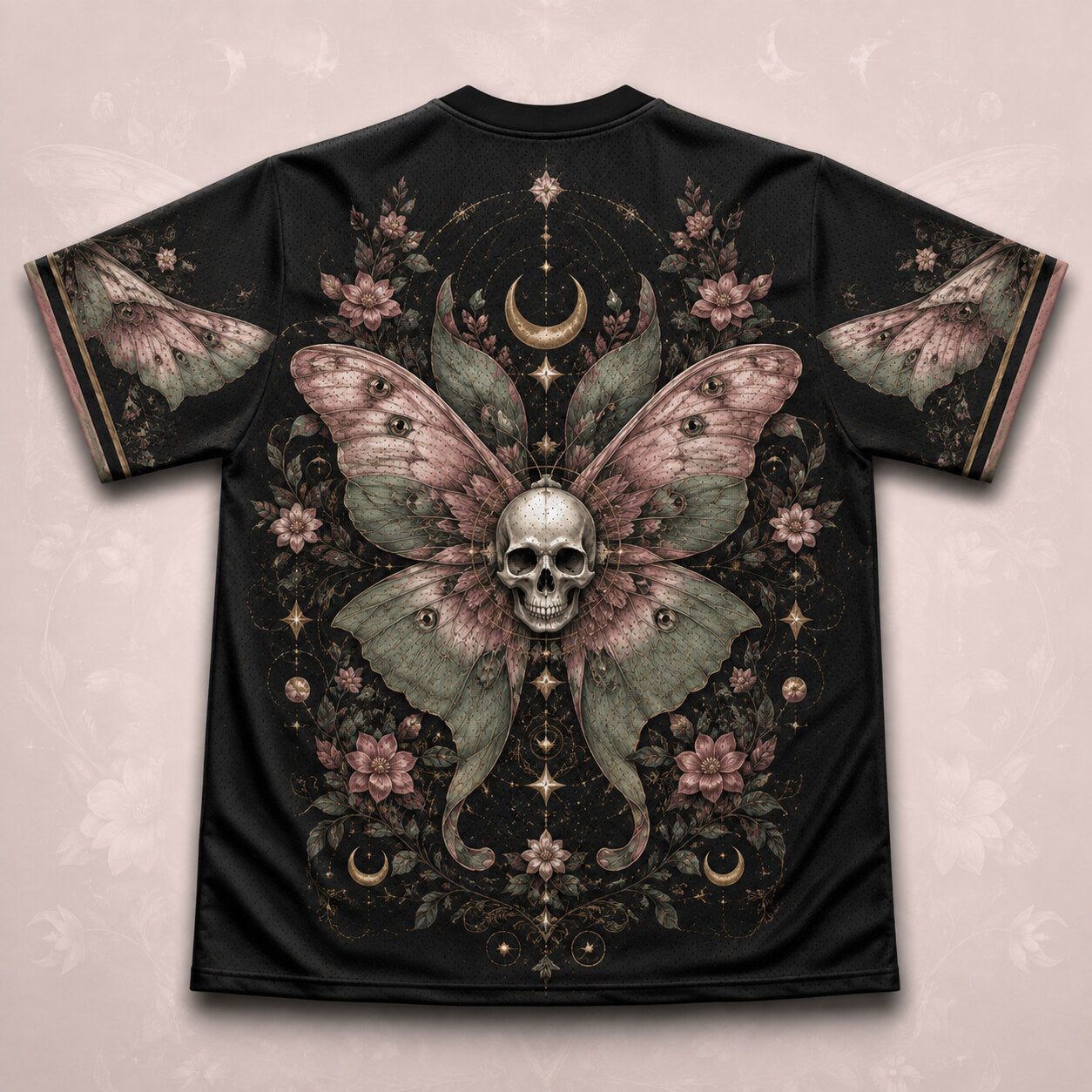 Death Head Moth Moon Phases T-Shirt Pink Rose Gothic Tee back view